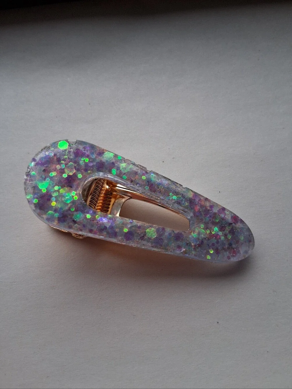 5/$25 Hand Crafted Iridescent Purple and Green Glitter Resin Hair Clip